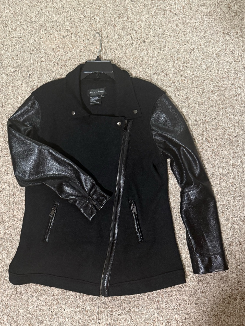 Black Mixed-Media Asymmetrical Zip Jacket